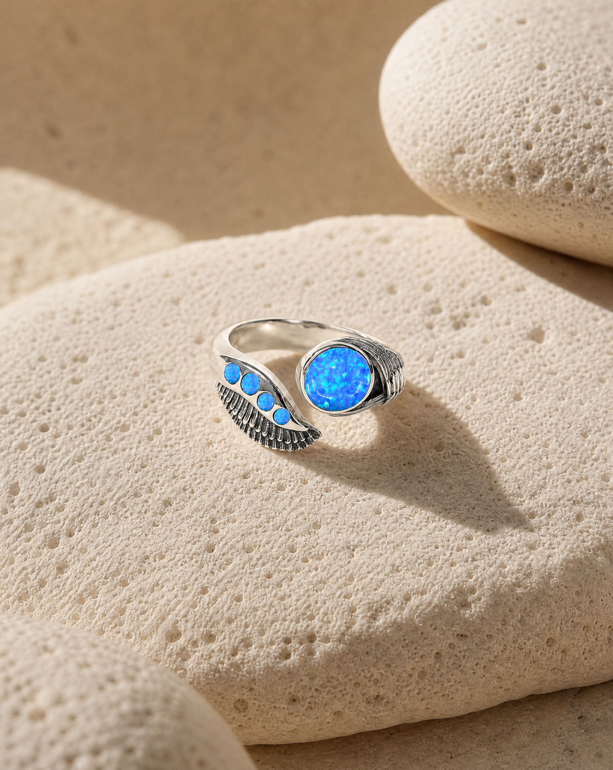 Majestic Blue Opal Ring, Silver