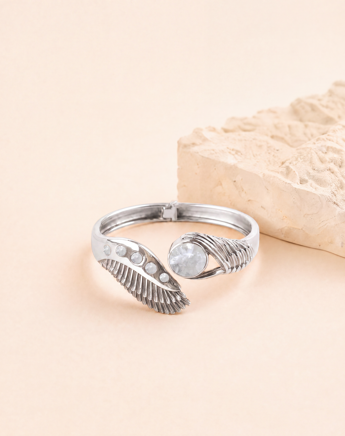 Majestic Winged Clear Quartz Bracelet — Silver