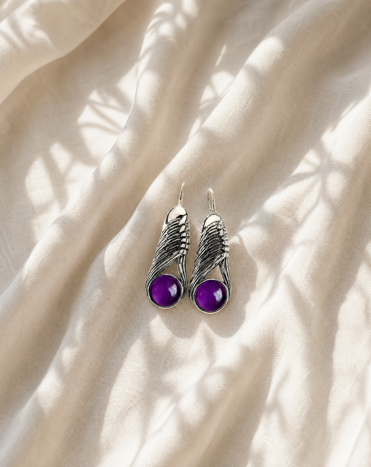 Moonbeams Amethyst Earrings — Silver-3