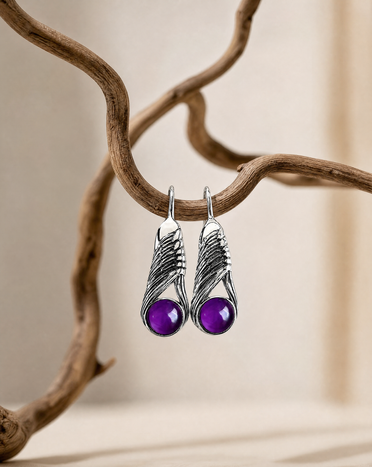 Moonbeams Amethyst Earrings — Silver-4