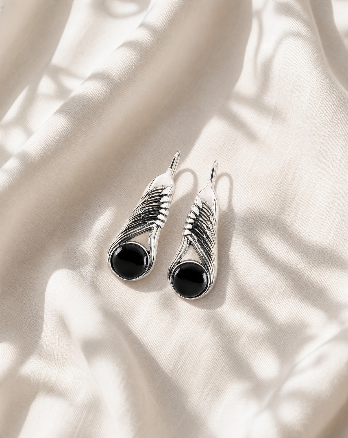 Moonbeams Black Tourmaline Earrings — Silver-3