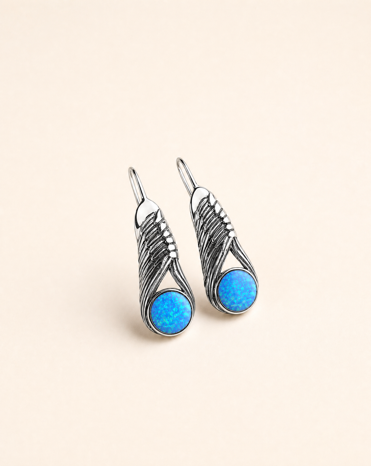 Moonbeams Blue Opal Earrings — Silver-2