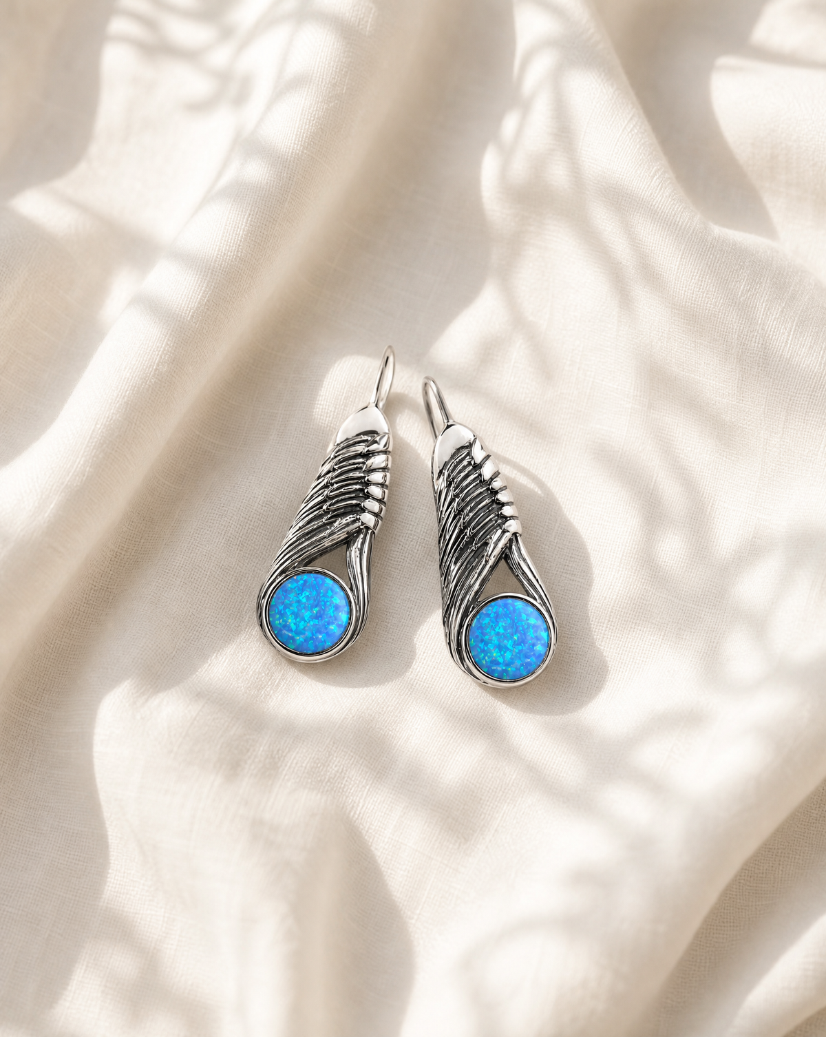 Moonbeams Blue Opal Earrings — Silver-3