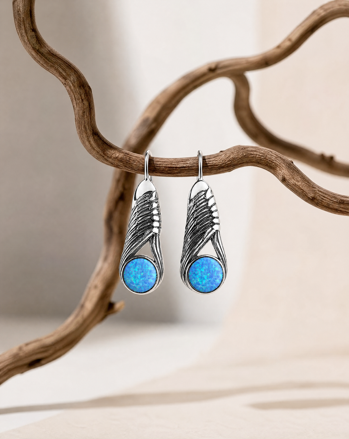 Moonbeams Blue Opal Earrings — Silver-4