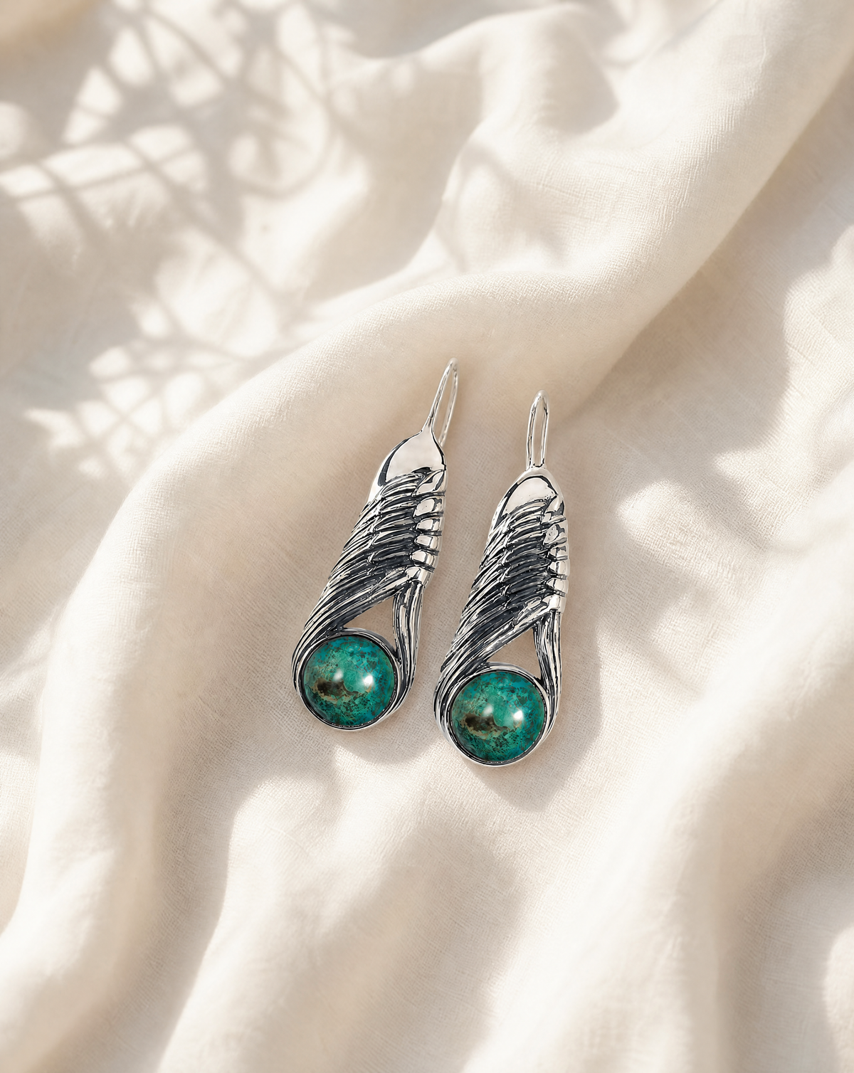 Moonbeams Chrysocolla Earrings — Silver-3