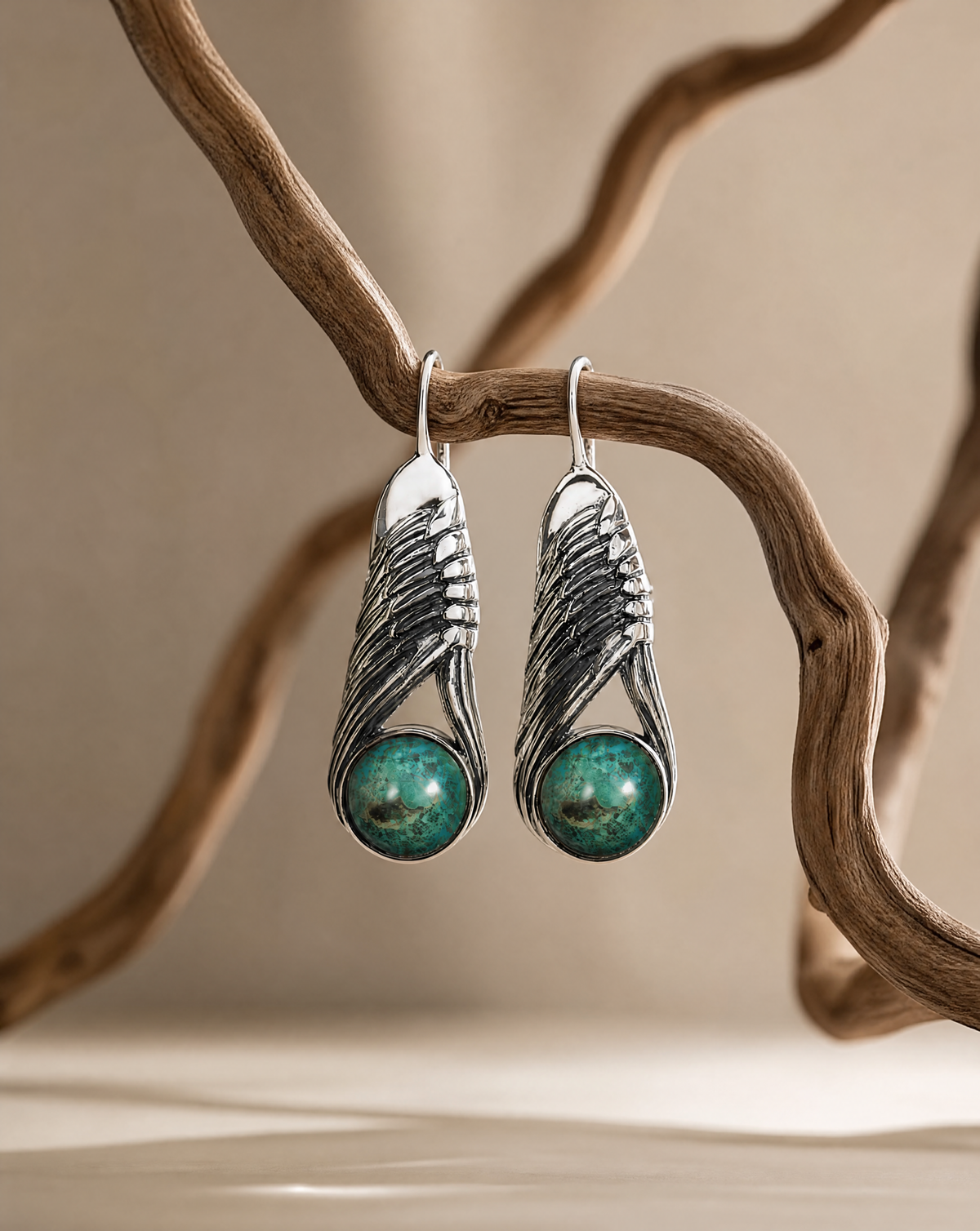 Moonbeams Chrysocolla Earrings — Silver-4