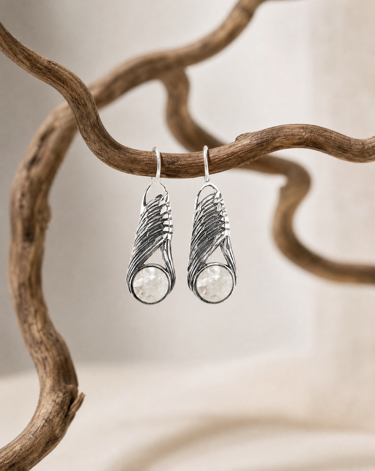 Moonbeams Clear Quartz Earrings — Silver-4