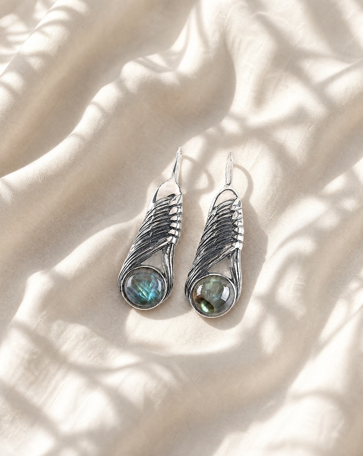 Moonbeams Labradorite Earrings — Silver-3