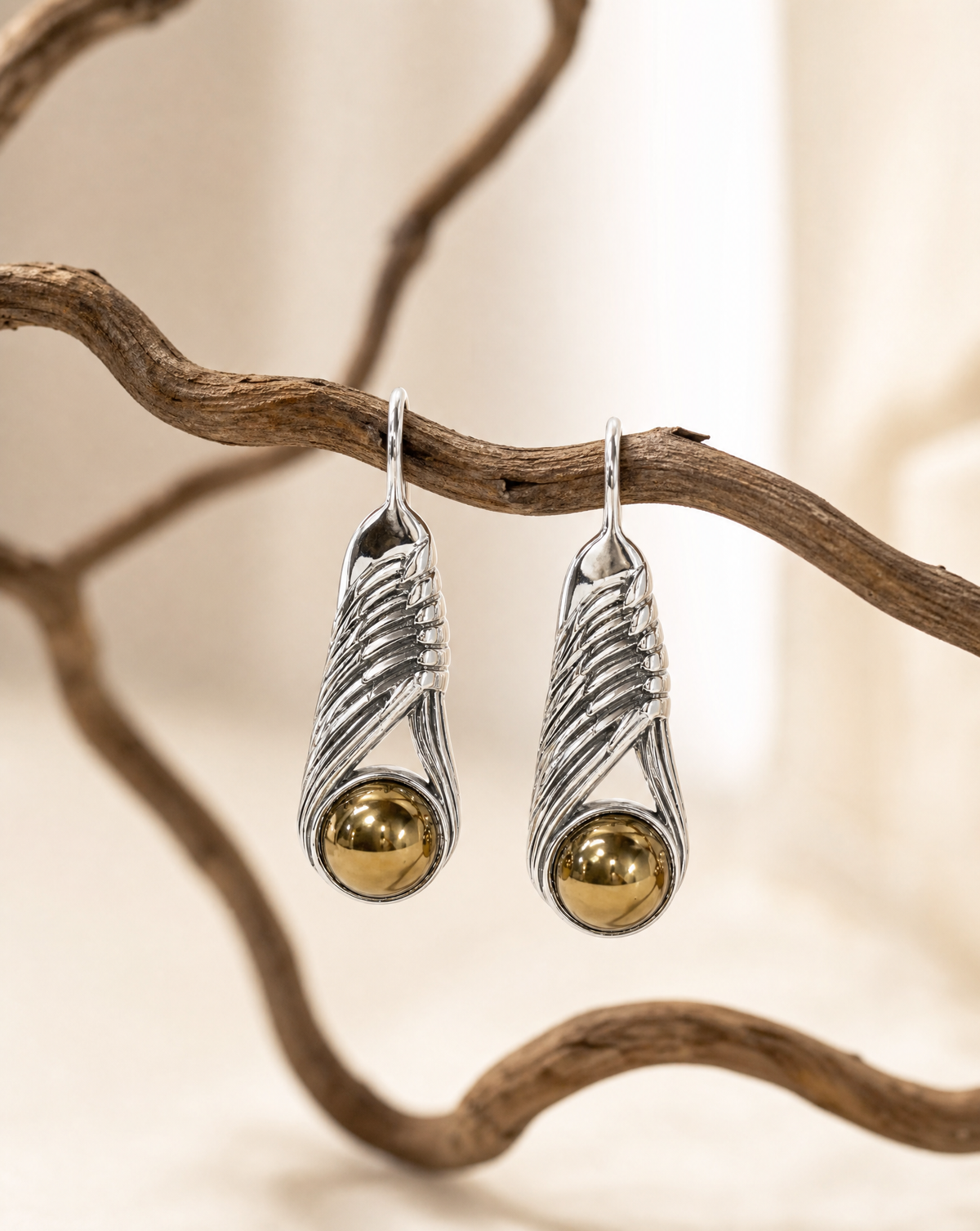 Moonbeams Pyrite Earrings — Silver-2