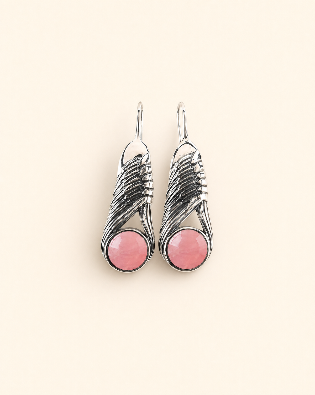 Moonbeams Rose Quartz Earrings — Silver-1