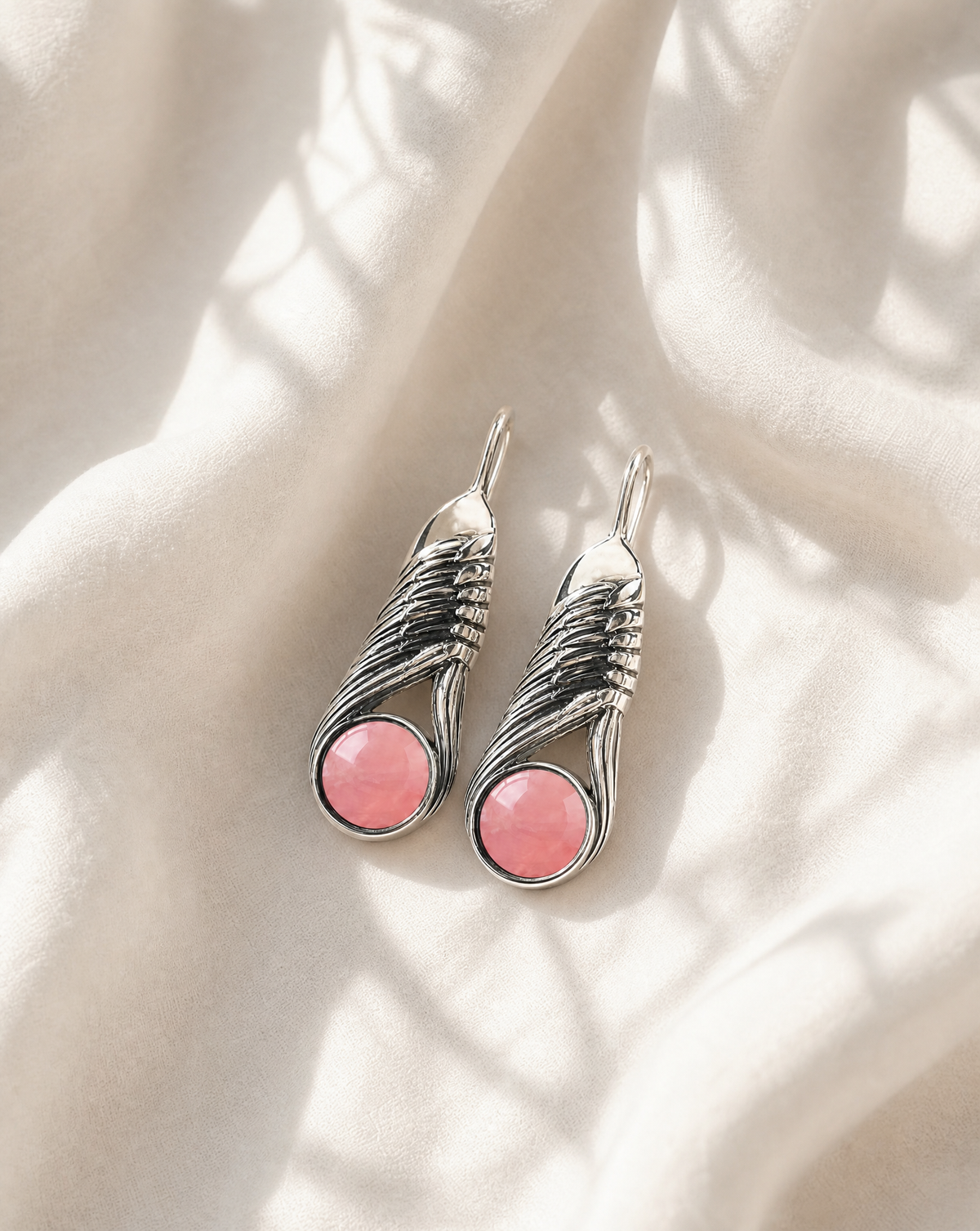 Moonbeams Rose Quartz Earrings — Silver-3