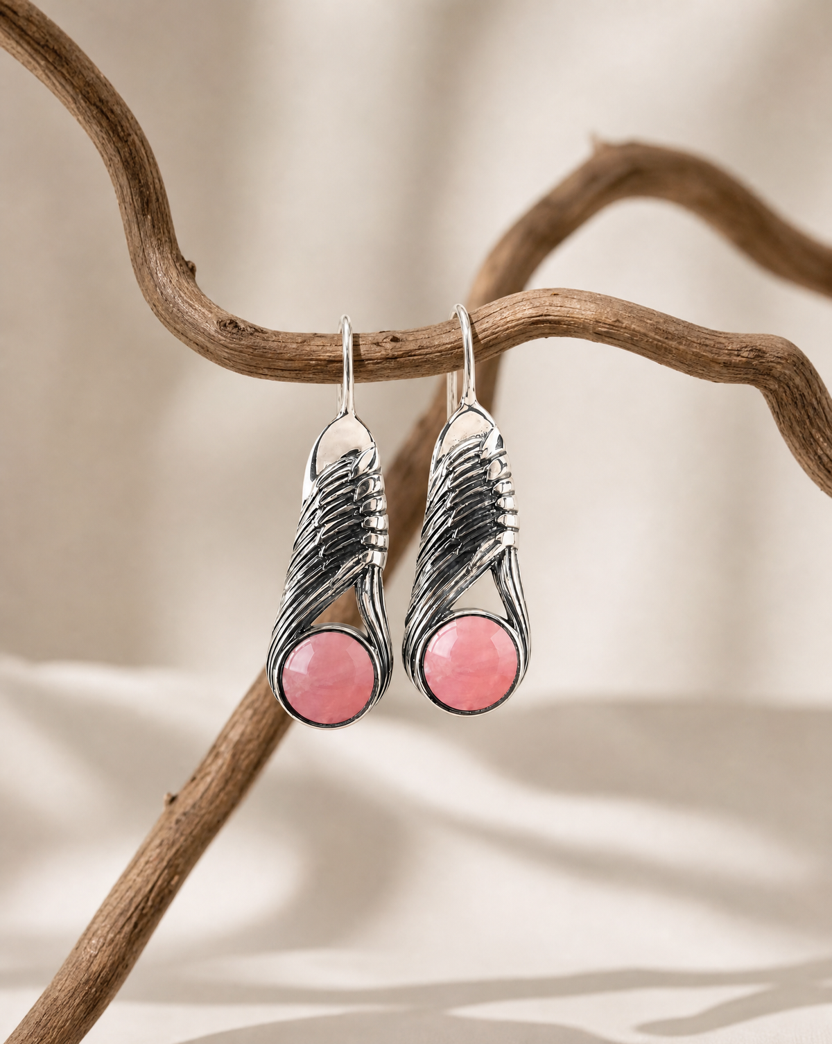 Moonbeams Rose Quartz Earrings — Silver-4