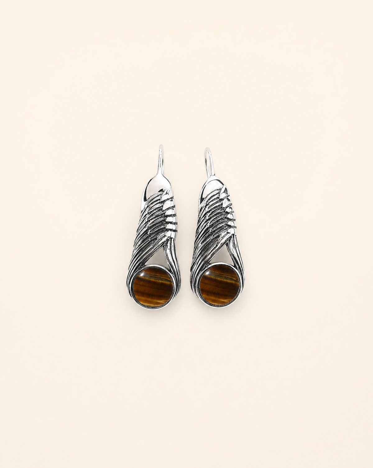 Moonbeams Tiger's Eye Earrings — Silver-1