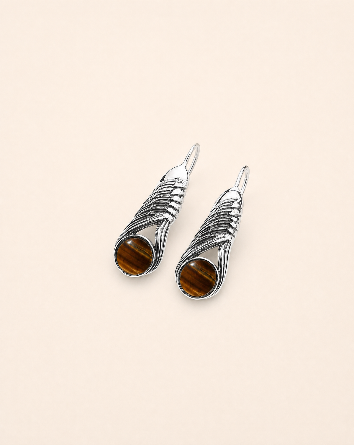Moonbeams Tiger's Eye Earrings — Silver-2