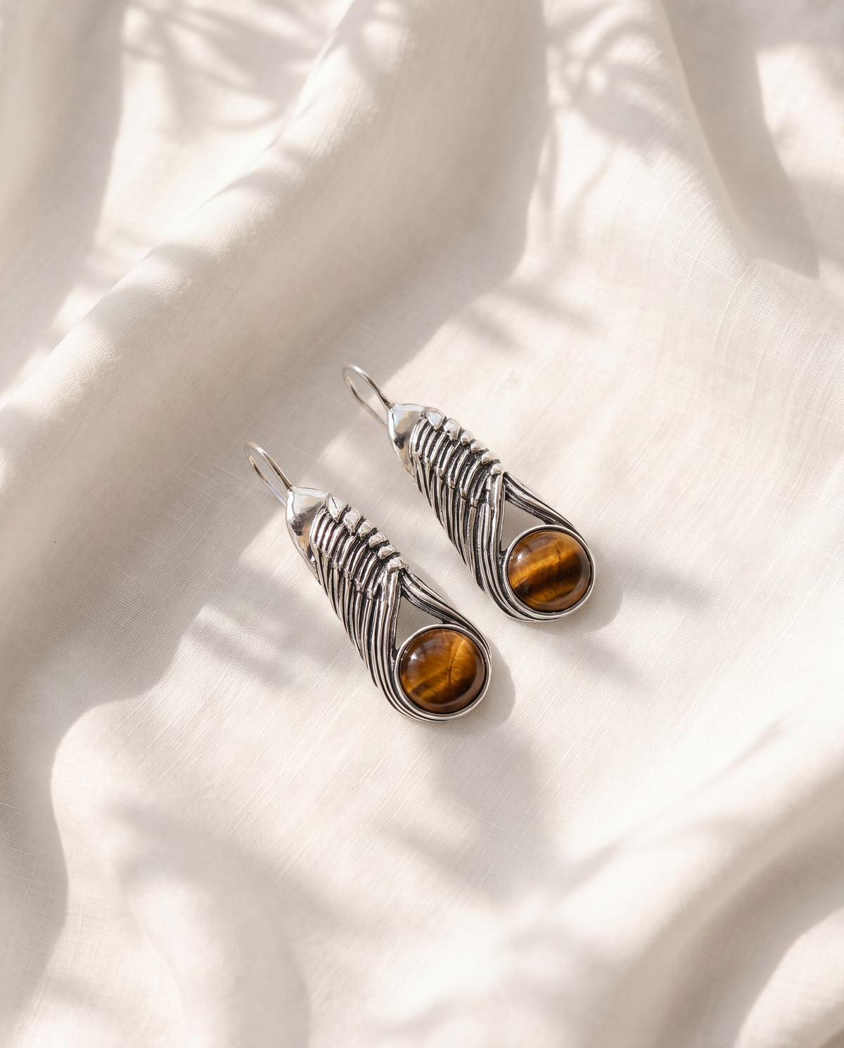 Moonbeams Tiger's Eye Earrings — Silver-3