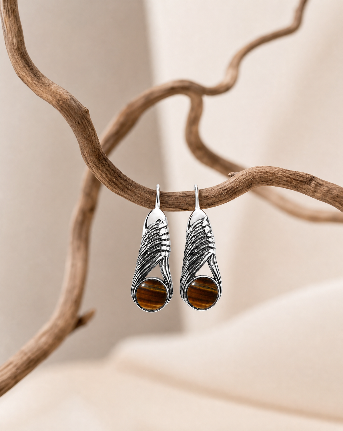 Moonbeams Tiger's Eye Earrings — Silver-4