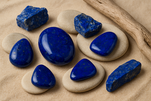 pieces of Lapis set against a neutral organic natural background