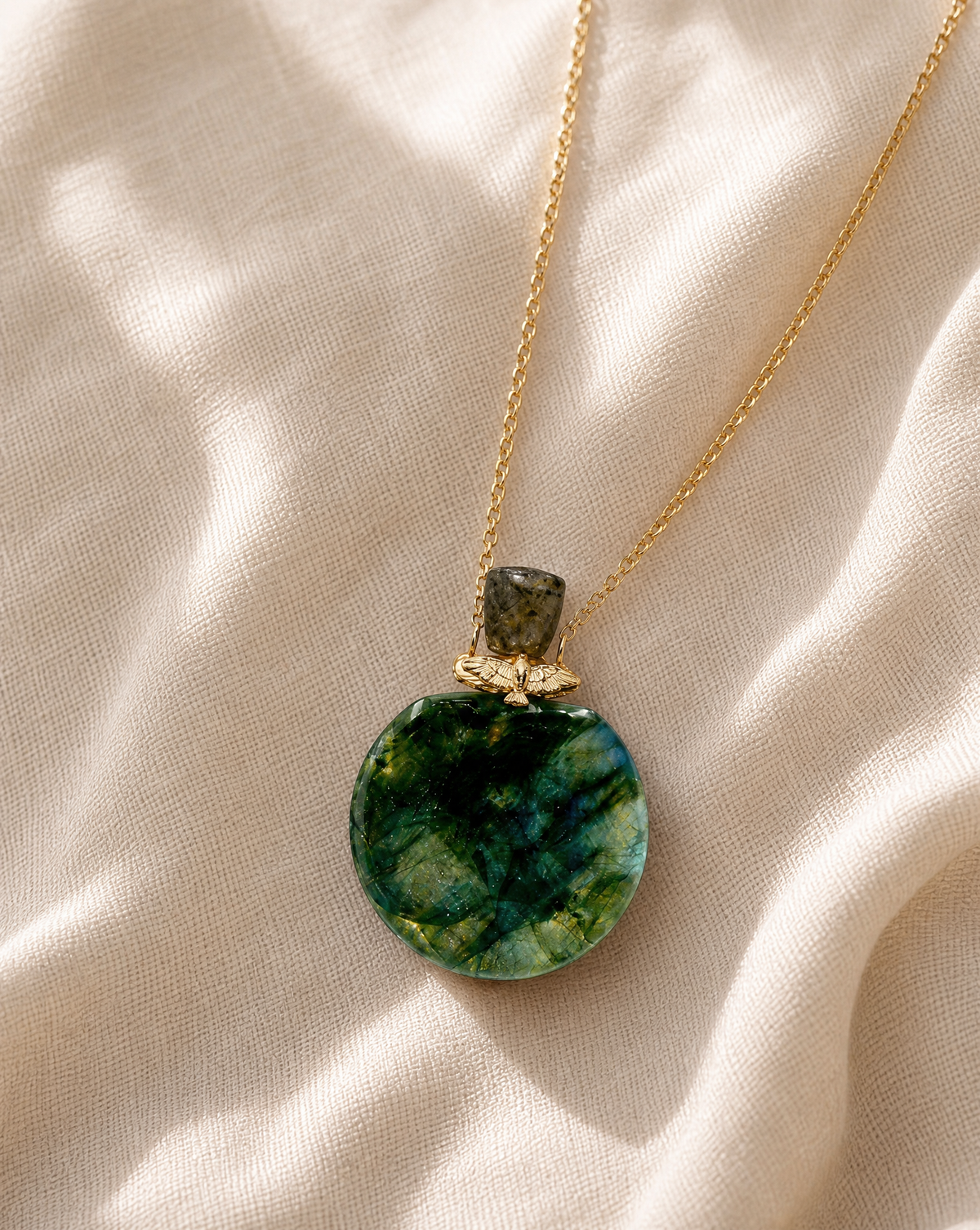 DreamWeaver Potion Bottle Labradorite Pendant — Gold-3