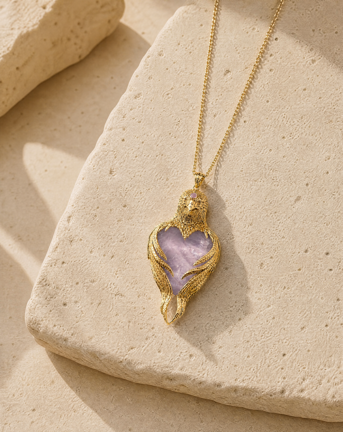 Vision-Nes Rose Quartz Pendant — Gold