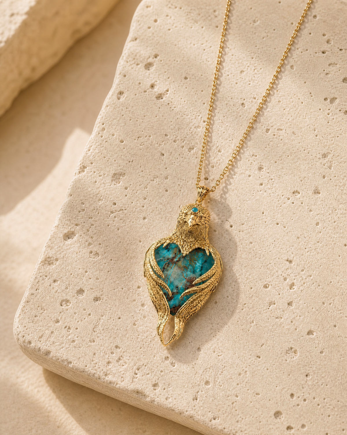 Vision-Nes Chrysocolla Pendant — Gold