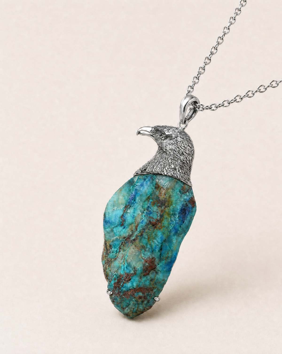 The Visionary Chrysocolla Pendant — Silver