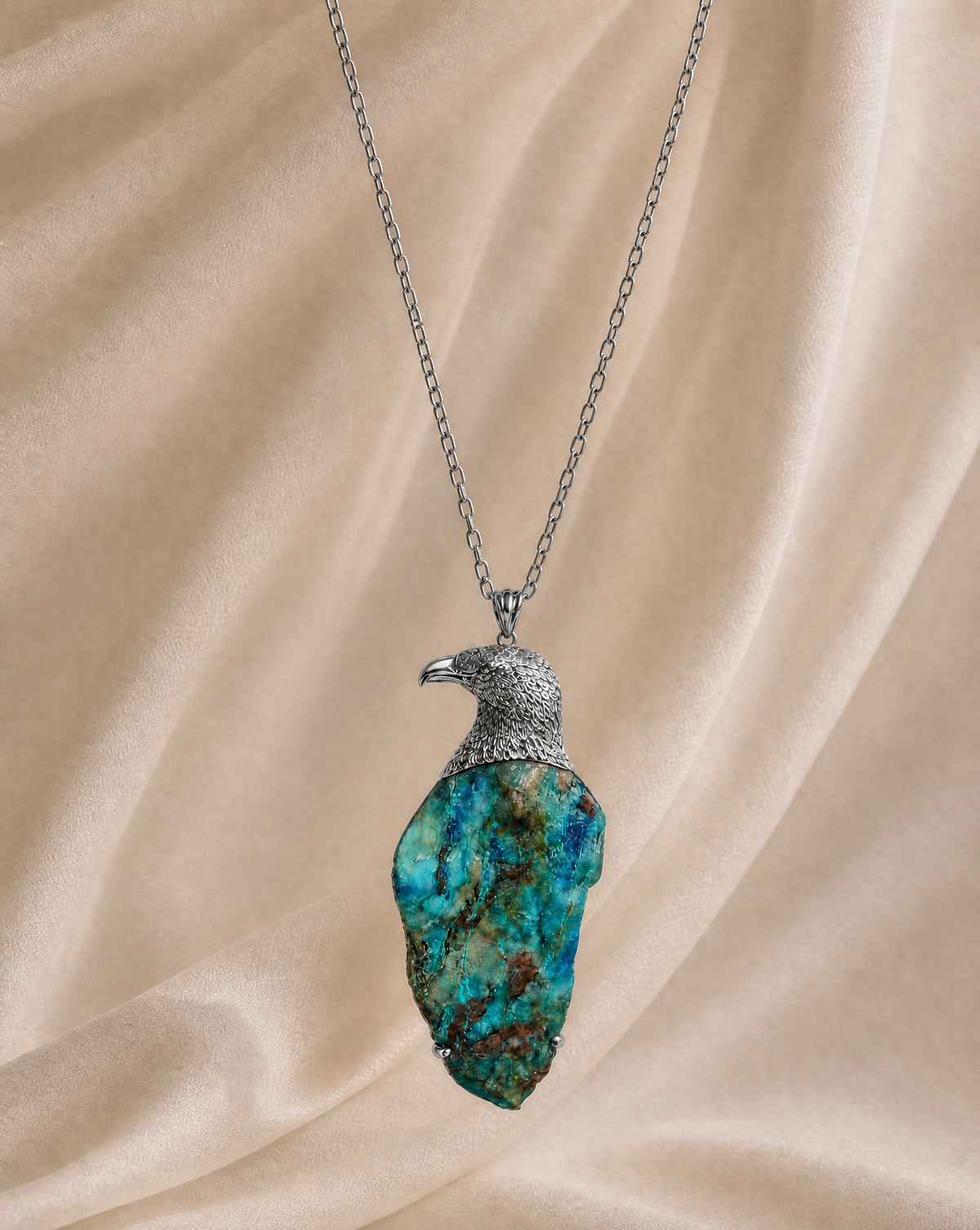 The Visionary Chrysocolla Pendant — Silver