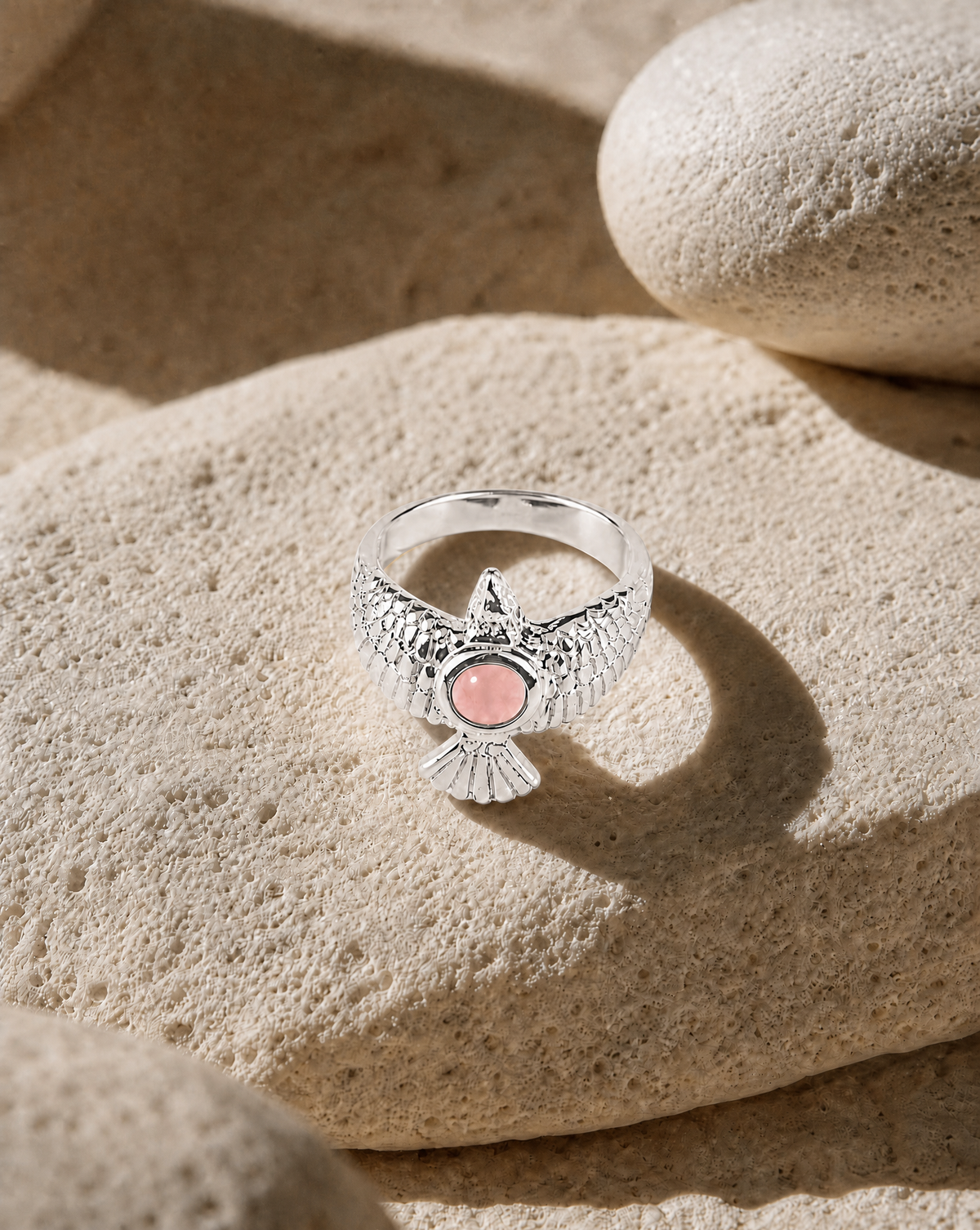 DreamWeaver Rose Quartz Ring, Silver