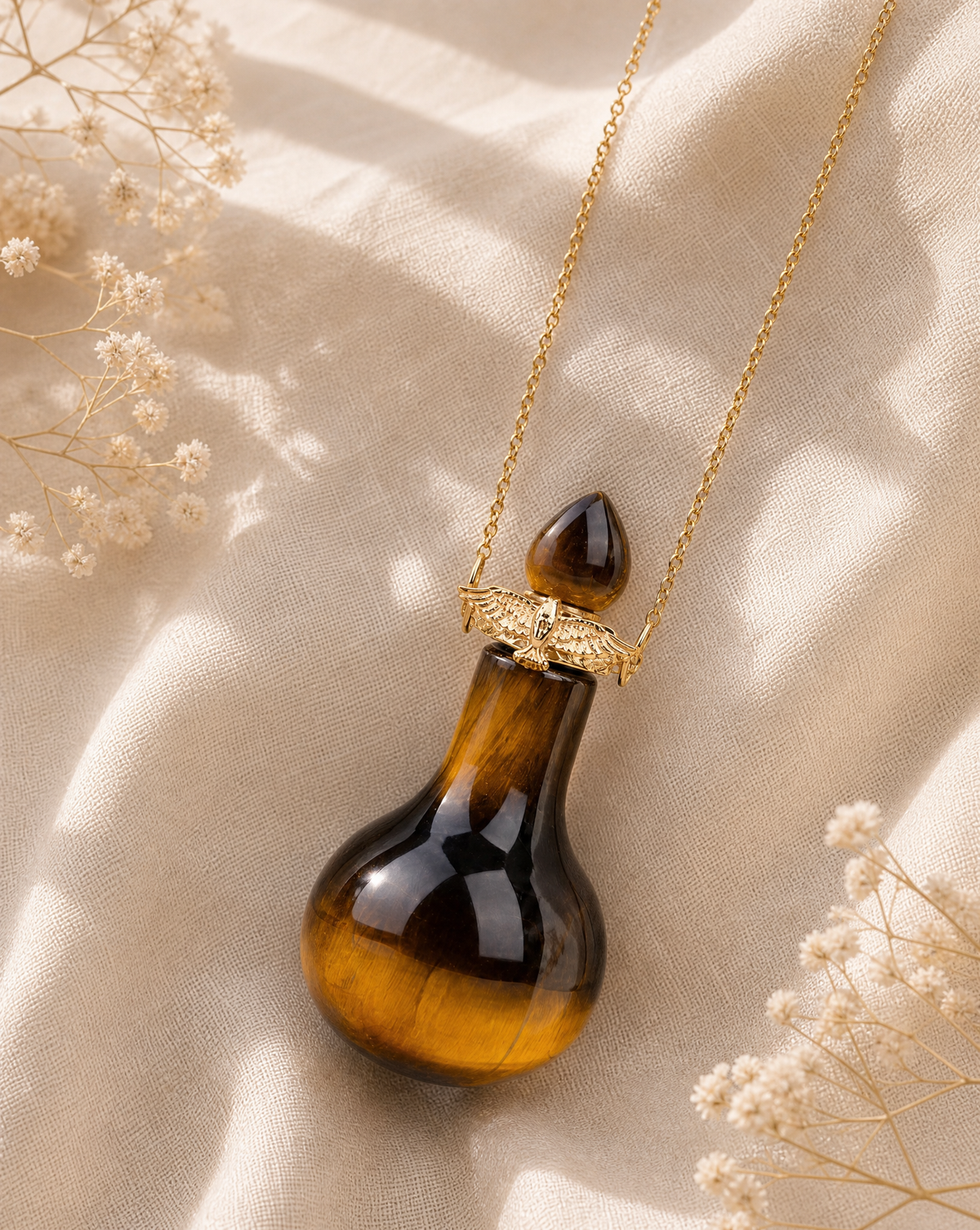 DreamWeaver Potion Bottle Tiger's Eye Pendant — Gold-3