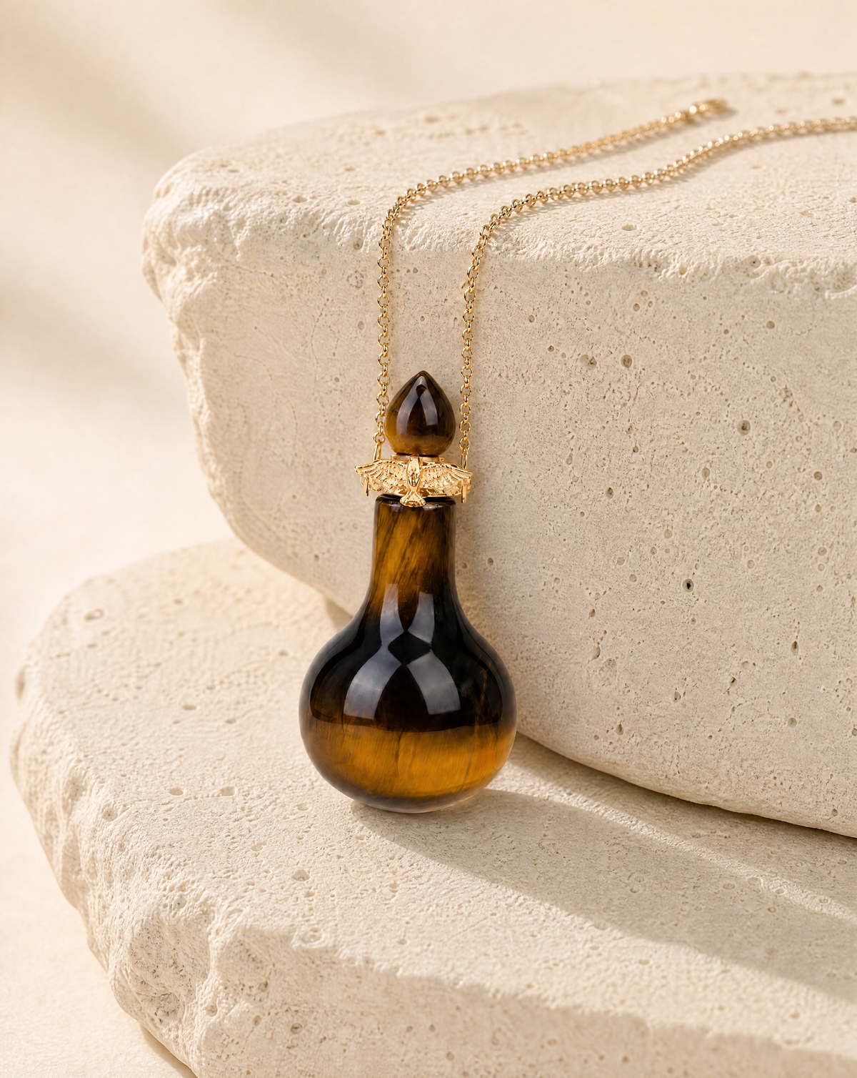 DreamWeaver Potion Bottle Tiger's Eye Pendant — Gold-4