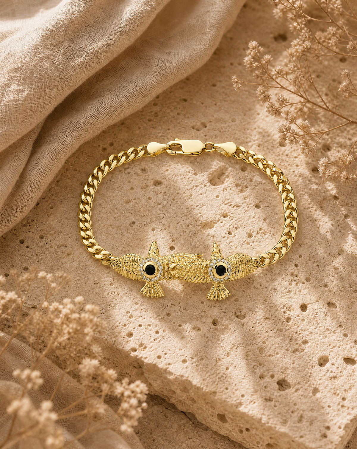 Wing2Wing Black Tourmaline Bracelet — Gold